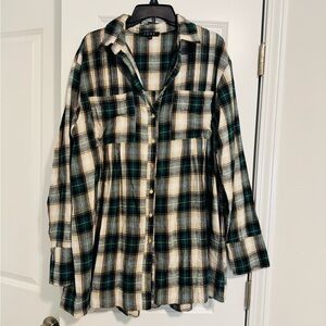 FORE Women's Plaid Babydoll Dress - Green and White